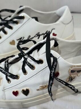 Karl Lagerfeld White Sneakers with Black Laces & Heart Accents